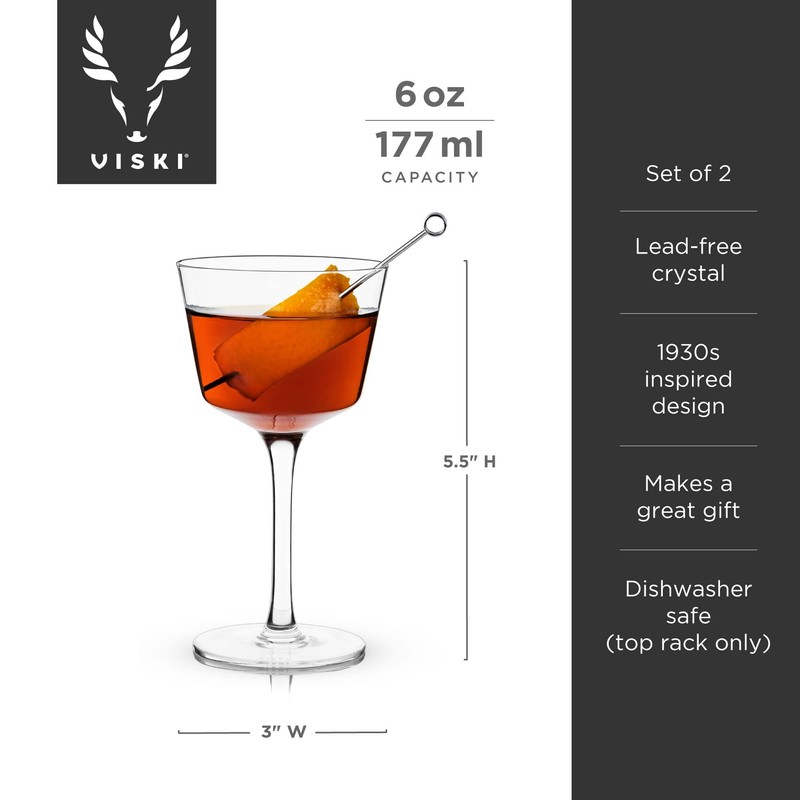 Viski Nick and Nora Glasses, Stemmed Drinkware, Premium Crystal Cocktail