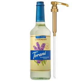 Torani Zero Sugar Puremade Syrup, Lavender Flavoring for Drinks, Glass Bottle with Pump Included, 25.4 Fl Oz