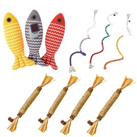 Libershine Katzenminze Spielzeug 10 Stück mit 3 Beißseilen für Katzen, 4 Katzenminze Stick und 3 Fisch Form Spielzeug, Katzenminze Spielzeug für Katzen Zahnpflege und Gegen Mundgeruch