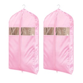 Univivi Super Soft Satin Garment Bags for Hanging Clothes, 43 Inch Zippered Suit Cover with Gussets, Breathable & Non-smell for Suits, Coats, Jackets, Shirts, 2 Pack - Pink