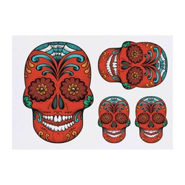 4 x 'Mexican Sugar Skull' Temporary Tattoos - Water Resistant, Skin-Safe, Non-Toxic Transfers, Mixed Sizes (TO00064058)