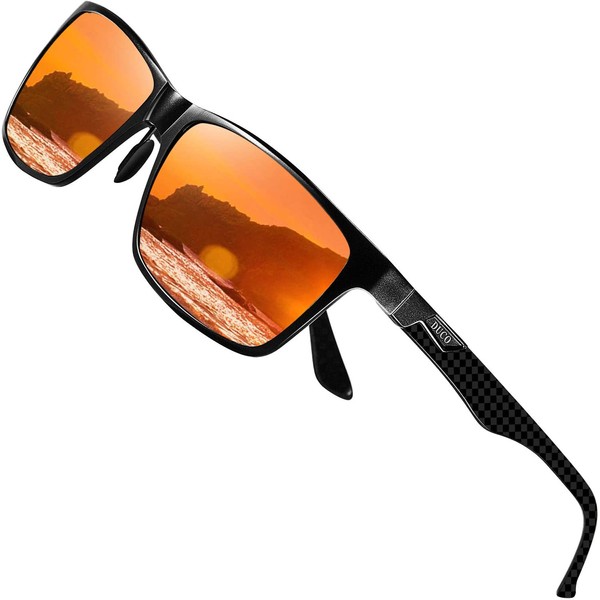 DUCO Men's Polarised Sunglasses with Rectangular Metal Frame and Carbon