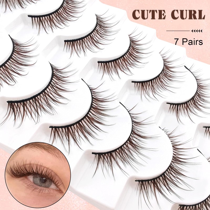 7 Paare 3D Brown Falsche Wimpern Katzenauge, Flauschiges Volumen Curly