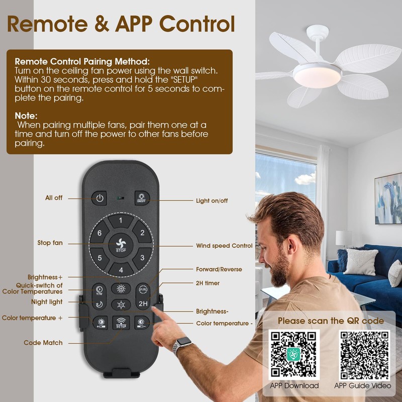 Wiviniya Ceiling Fans with Lights and Remote/APP Control, 48 Inch