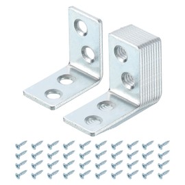 uxcell 10 Set L Corner Bracket Corner Brace Metal Joint Right Angle Brackets Fastener with Screws for Wood Shelves, Silver, 1.22"x0.75"x1.22"