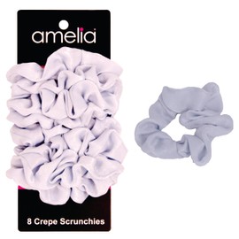 Amelia Beauty | 3in Sky Blue Crepe Scrunchies | Soft, Gentle and Strong Hold | No Snag, No Dents or Creases | 8 Pack