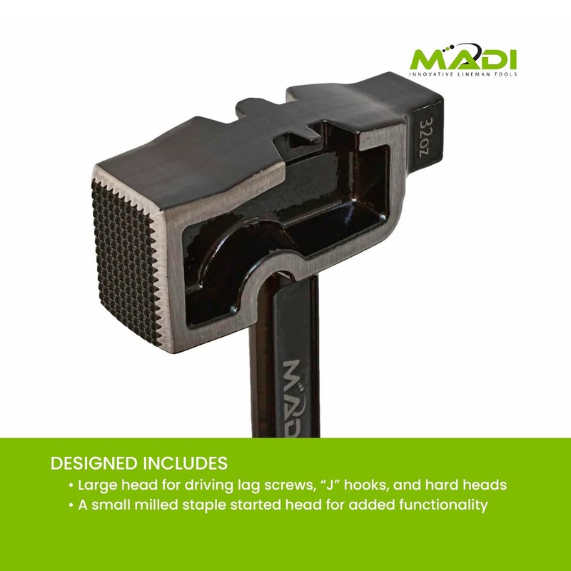MADI All-Steel Milled Lineman Hammer - Single Piece Forged Steel