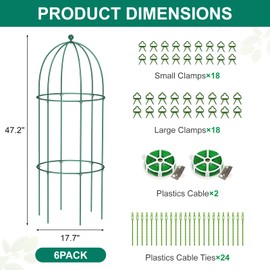 DoCred 6 Pack Garden Trellis for Climbing Plants, 17.7" x 47.2" Metal Rustproof Tomato Cage, Outdoor Indoor Flowers Potted Obelisk Trellis for Cucumber Vine Peony Lily Rose Plant Support