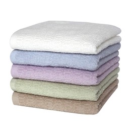 Senshu Towels, Minimal Bath Towels, Organic Cotton, Set of 5, Thin, Quick Drying, Made in Japan, Sensitive Skin, Children, Storage, Not Bulky, Easy to Dry, Compact Bath Towels, Long Face Towels (5 Pieces, Beige, Green, Blue Gray, Pink Purple, White)