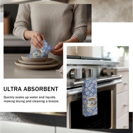 DOFQZ Vintage Blue Floral Coffee Kitchen Towels, Retro Flowers Dish Tea Towels for Kitchen Decor, Cottagecore Hand Towels for Bathroom, Coffee Bar Station Decor, 16x24 Inch