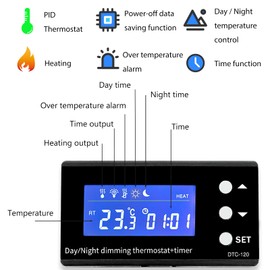 NEKOSUKI PID Day Night Thermostat Digital Dimming Thermostat with Timer, LCD Reptile Thermostat Plug Socket Dimmer Temperature Controller with Waterproof Sensor Probe for Greenhouse Incubator Lamp