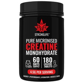 Stronglife Creatine Tablets - 180 Tablets, 4500mg Daily Serving, 1500mg per Tablet, 60-Day Supply, Monohydrate Micronised for Optimal Absorption, Boosts Muscle Growth, Performance, Energy & Hydration