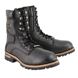Milwaukee Leather Men's Classic Black Leather Wide Width Lace-Up Logger Boots w/Side Zipper MBM9095W - 11.5W