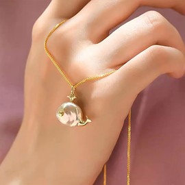 Hipearl Goldfish Pearl Necklace for Women 18k Gold-plated 14-20mm Freshwater Pearl Baroque Fish Necklace for Mom Daughter | Anniversary Birthday Gift | 18"+2.5" extender