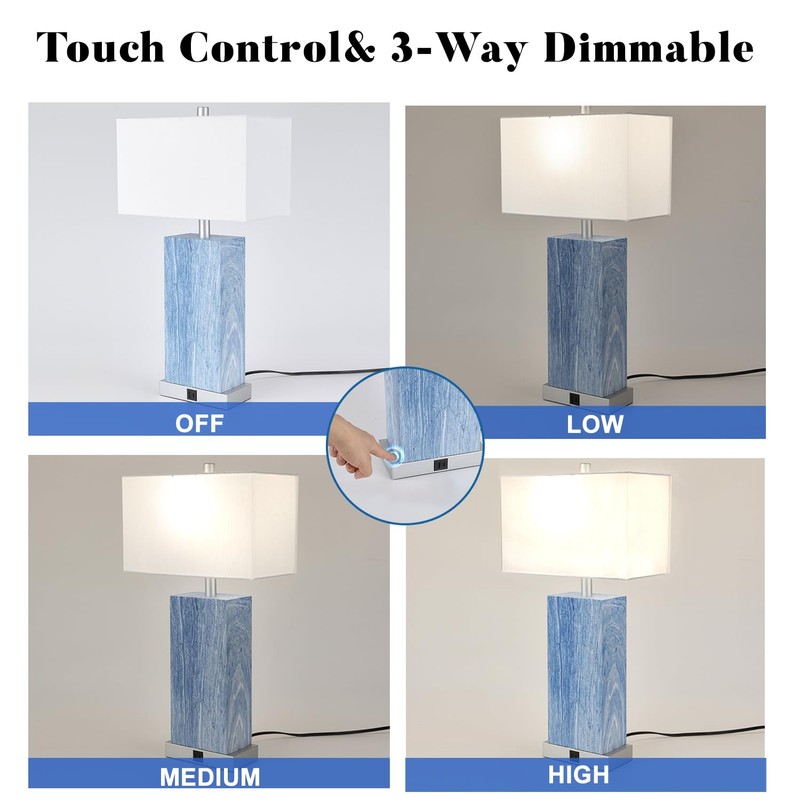 24” Tall Touch Control Table Lamps Set of 2, Blue