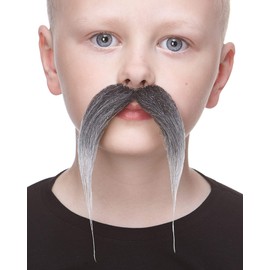 Mustaches Self Adhesive Kung-Fu Master Fake Mustache for Kids, Novelty, Small False Facial Hair, Costume Accessory for Children, Salt and Pepper Color