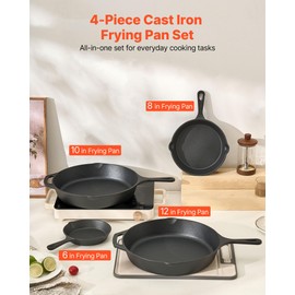 VEVOR Frying Pan Skillet, Aluminum Egg Fry Pans, Nonsitck Ceramic Heavy-Duty Skillets with Heat-Resistant Handle, Chef's Cookware, for Oven, Gas, Electrical, Induction (6-8-10-12in,Black)