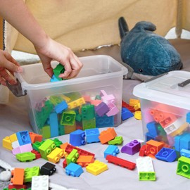 Citylife 4 Packs 6 QT Storage Bins with Lids Clear Plastic Bins with Grey Handle Stackable Storage Containers for Organizing