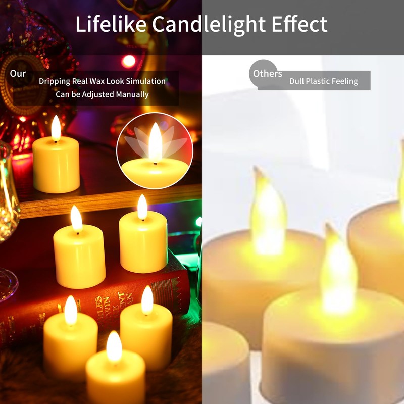 YBU Rechargeable Flameless Flickering Tea Light Candles with Remote &