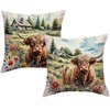 JAERUE Highland Cow Decorative Throw Pillow Covers with Wildflowers 18x18