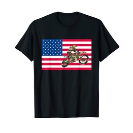 Dirt Bike American Flag Camo Silhouette 4th of July Gift Women Kids Men T-Shirt