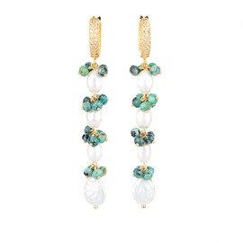 Pearl Drop Earrings for Women, 18K Gold Plated, zircon (YMXA00407)