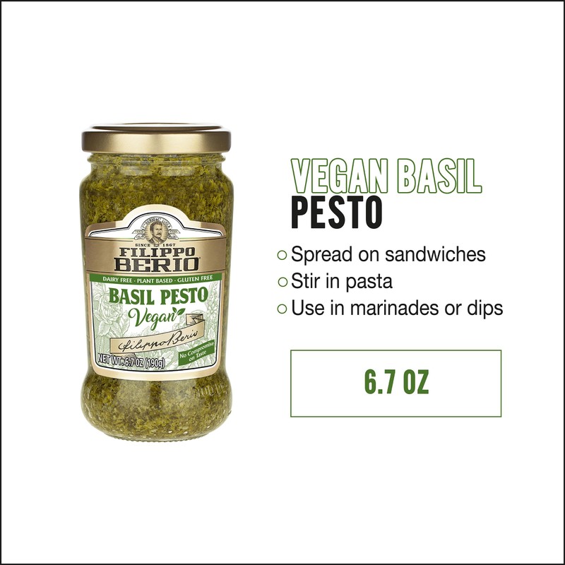 Filippo Berio Pesto, Vegan Basil, 6.7 Ounce Glass Jar, Pack