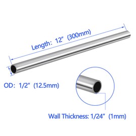 Tynulox 1/2" OD 304 Stainless Steel Tube, Thickened Pipe Wall & Weldable Tubing, Round Metal Pipe Industrial Straight Tube 12 inch Length (4 Pcs)