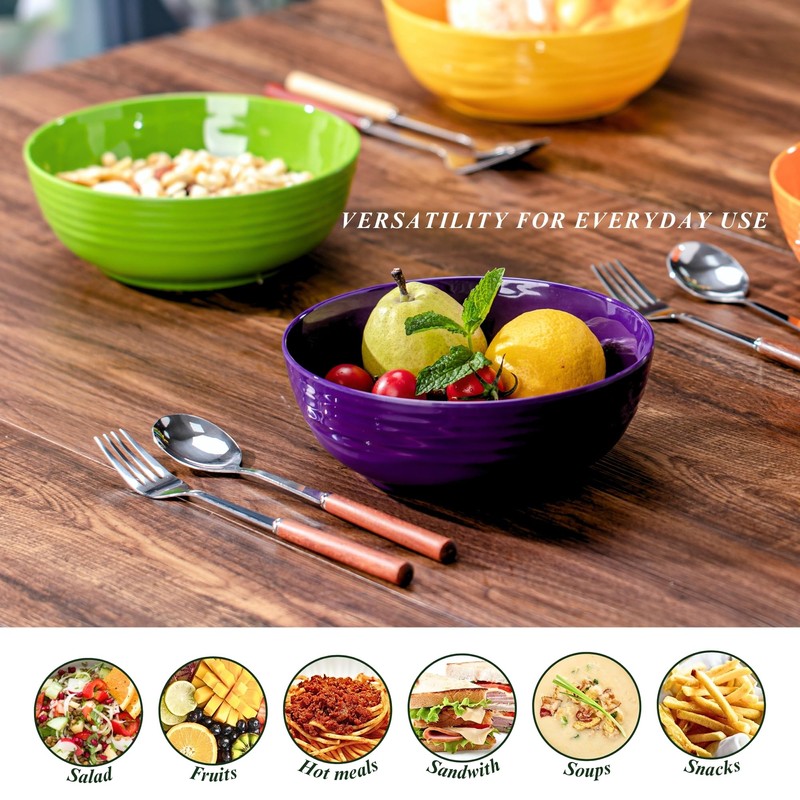 MIYOPESI 7-Inch Multicolor Melamine Bowls (Set of 6) - Unbreakable