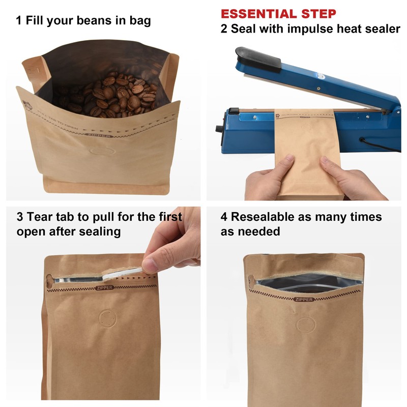 50 Pieces 1 Kg Kraft Paper Stand Up Coffee Bag/Flat