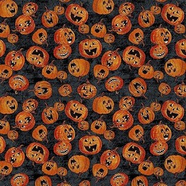 Clothworks All Hallow's Eve by Sue Zipkin Y3820 3 Black Jack-O-Lanterns Fabric