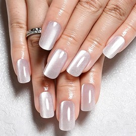 Cat Eye Crystal Press On Nails Square Medium, Magnetic Acrylic Fake Nails Stylish Design, Salon-Quality Shiny Finish, Reusable Stick On Nails Kit for Women, Daily Wear (No Glue Included)