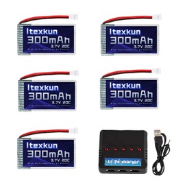 5 Pcs 3.7V 300mAh 20C Rechargeable Lipo Battery Molex Plug Fits for Syma X11 X11C Wltoys V911S A120 A150 V966 FX801 UDI U830 U816A Hubsan H107L DFD F180W F180C HS170 HS170C HS177 RC Drone F22 RC Plane