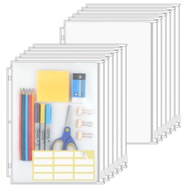 KTRIO Letter Size Binder Pockets 3 Ring Binder Zipper Pouch 24 Pack, 3 Holes Clear PVC Loose Leaf Bags 8.5"×11" Document Folders for Business Office School Supplies