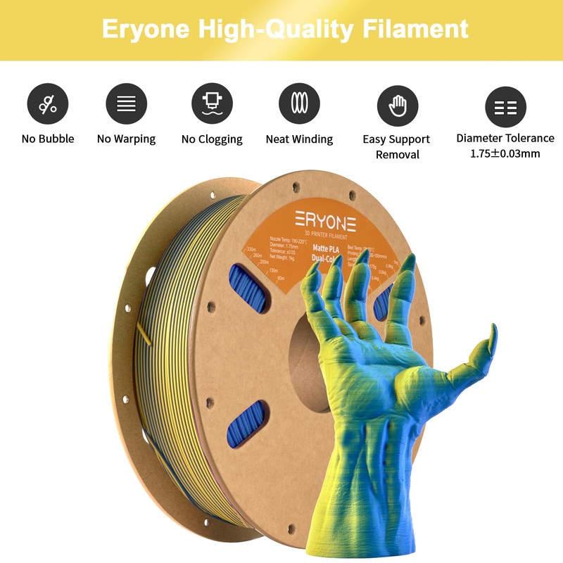 ERYONE Matte Dual Color 3D Printer PLA Filament 1.75 +/-