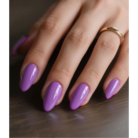 Helenfinz Press on Nails Almond Short, Light Purple Fake Nail with Solid Color Design, Reusable Stick on Nails for Women - Full Cover | 30 Pcs in 15 Sizes