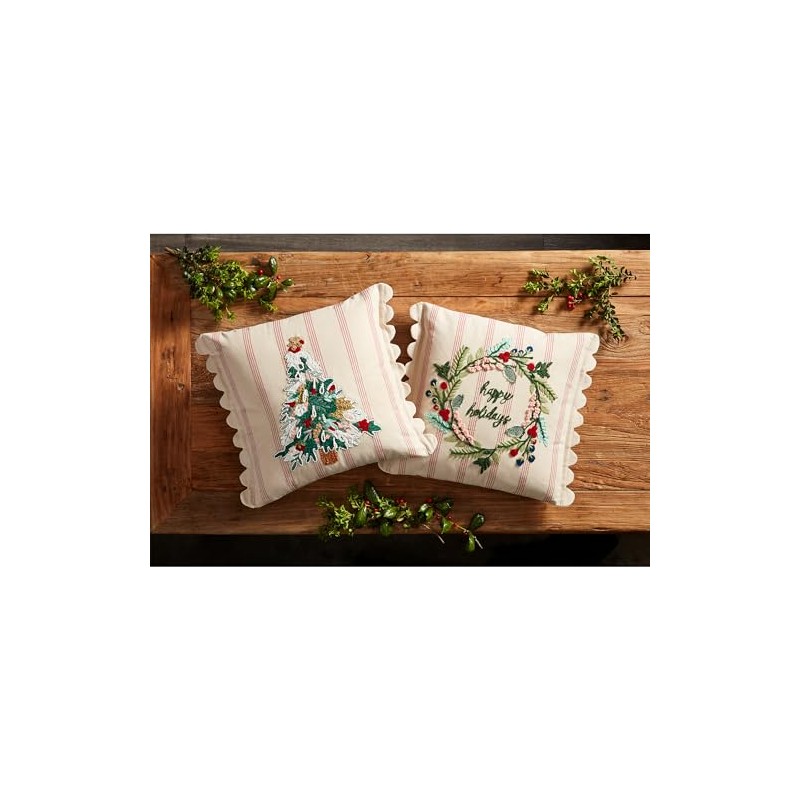 Mud Pie Tree Striped Embroidery Pillow, 18" x 18", Multi