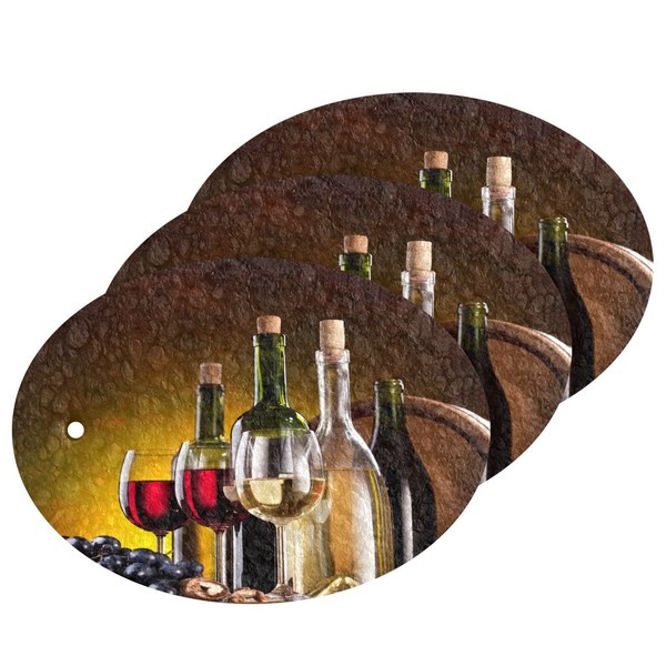 Vintage Wine Bottles, Glasses and Oak Barrels Grapes Retro Style