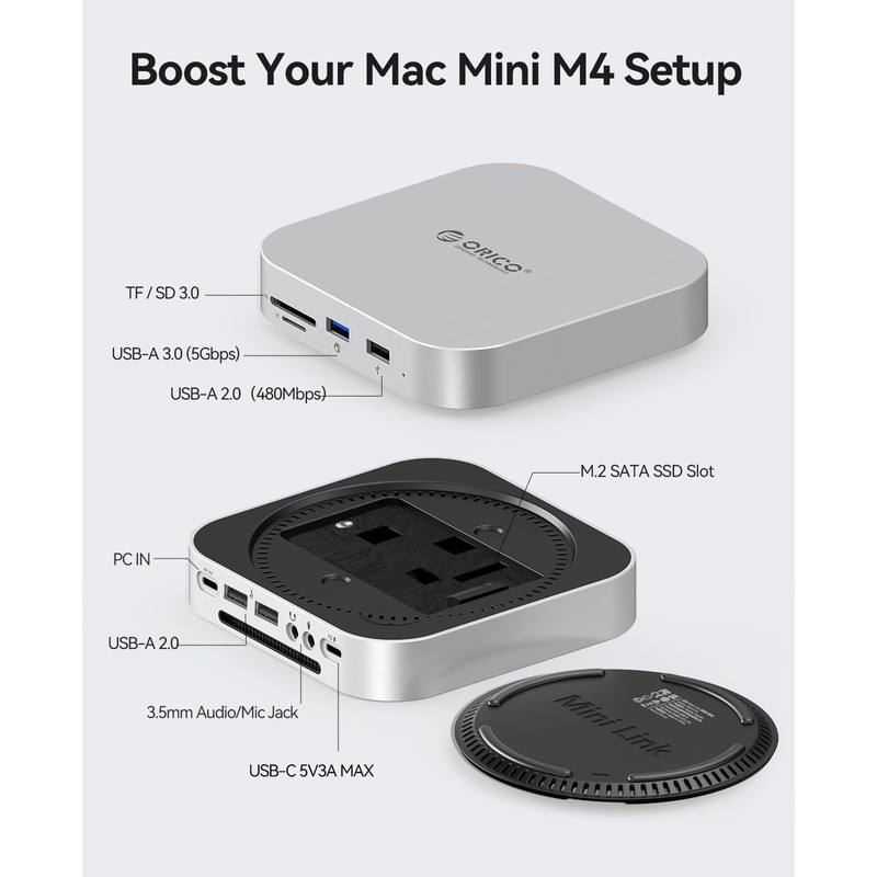 ORICO MiniLink Mac mini M4 Hub with SATA SSD Enclosure,