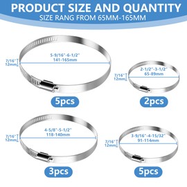 15Pcs Hose Clamps, Metal Adjustable 2-1/2″- 6-1/2″ (65-165mm) Range Sleeving Hoses Kit, Worm Gear Metal Fuel Line Clamp Apply to Plumbing, Automotive and Mechanical Applications
