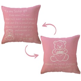ULOVE LOVE YOURSELF to My Sister - Funda de almohada de 18 x 18 pulgadas, recordatorio de hermana, regalo de cumpleaños, graduación, decoración de Acción de Gracias, funda de cojín (rosa)