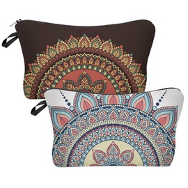 Borsun 2 Pcs Cosmetic Bag for Women Small Make Up Bag Waterproof Travel Toiletries Pouch with Zipper for Organizing Small Items, Gift Bags for Birthday Christmas(Mandala)