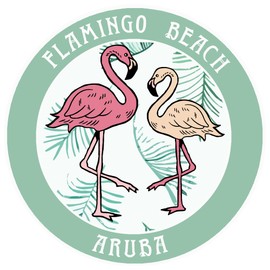 Blue Heron Two Flamingos Flamingo Beach, Aruba Car Truck Window Bumper Sticker Decal - Vintage Green