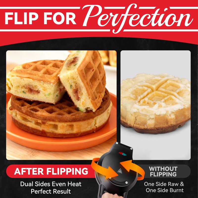 SugarWhisk 6" Stuffed Waffle Maker Rotating, Flip Waffles Maker Machine