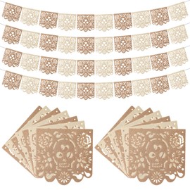SmoothNovelty 4 Pcs Mexican Party Banner, 40 Feet Fiesta Papel Picado Banner, Cinco De Mayo Dia De Los Muertos Decor, Day of The Dead Felt Hanging Garlands Mexican Birthday Party Decoration (Classic)