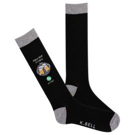 K. Bell Men's Fun Conversation Starter Crew Socks-1 Pairs-Cool & Funny Pop Culture Gifts, Happy Hour is Calling (Black), 6.5-12