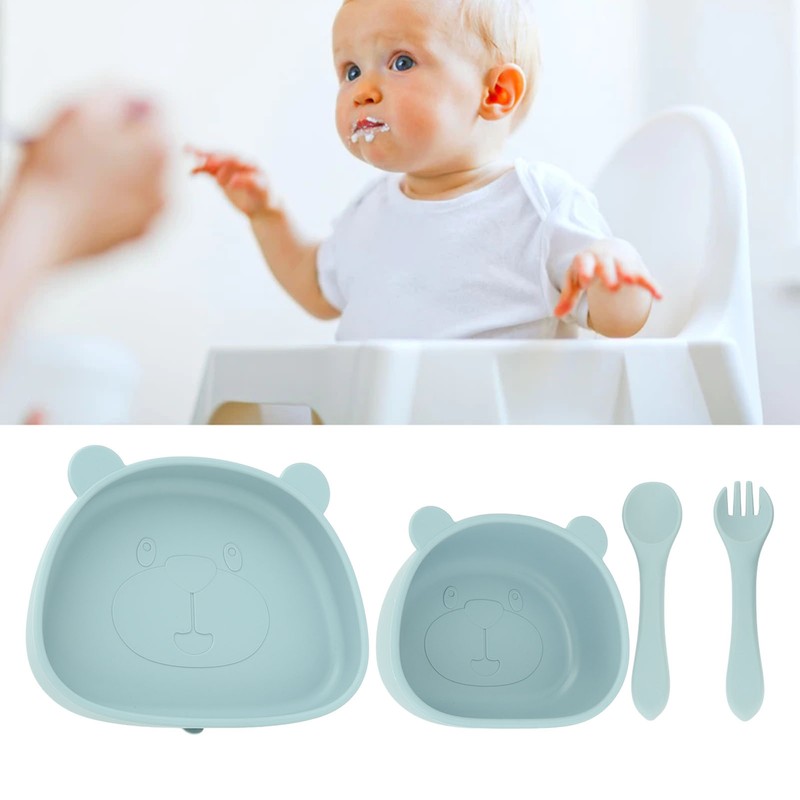 4pcs Children Plate Utensils Set Silicone Suction Bowls Set Toddler