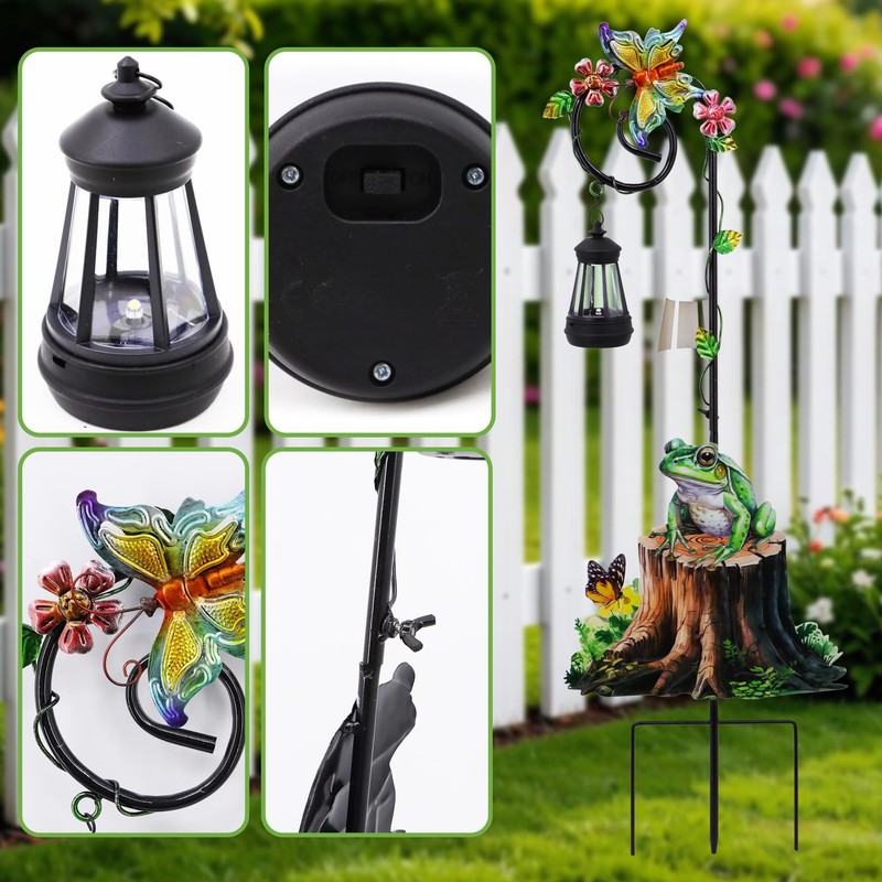 Guangxie Solar Frog Lantern Garden Stake, 31.5in Weatherproof Metal Outdoor