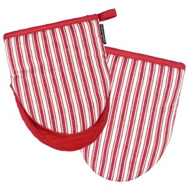 Homewear Marlow Silicone Mini Mitt Set, Heat and Slip Resistant, Recycled Cotton with Soft Lining, Thick Kitchen Gloves for Cooking, Red