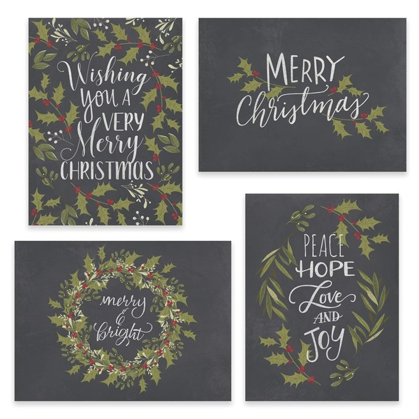 Masterpiece Studios 16-Count Boxed Assorted Christmas Cards, 4 each of 4 Different Designs, 6.25 x 4.62, Holly Days